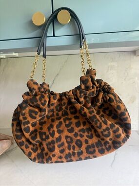DeMellier Leopard Print Ruched Shoulder Bag in Brown and Black